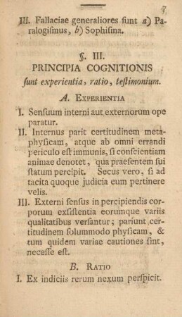 §. III. Principia cognitionis.