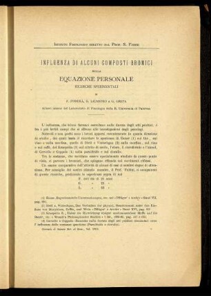 Influenza Di Alcuni Composti Bromici Sulla Equazione Personale