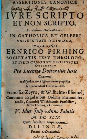 Assertiones Canonicae De Iure Scripto Et Non Scripto, Ex Libro 1. Decretalium