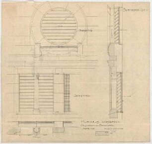 Thiersch, Friedrich von; Wiesbaden; Kurhaus - Jalousien im Südgiebel (Grundriss, Details, Schnitt)