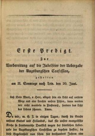 Zwei Predigten, zur 300jährigen Jubelfeier der Uebergabe des Augsburgischen Glaubensbekenntnisses gehalten