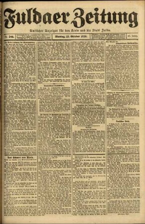 Erste Ausgabe vom Montag, den 25. Oktober 1920.