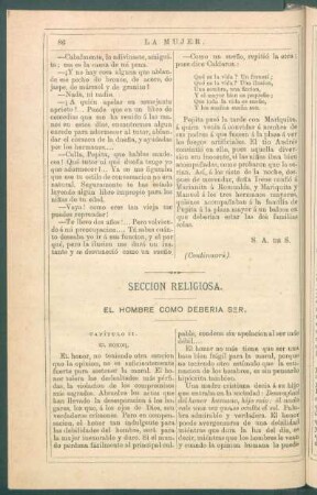 Sección religiosa. : El hombre como debería ser. Capítulo II. El honor [y] Capítulo III. El faro.