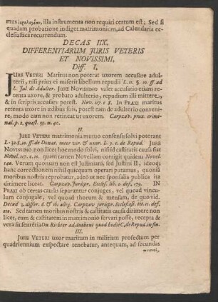 Decas IIX, Differentiarum Iuris Veteris Et Novissimi.