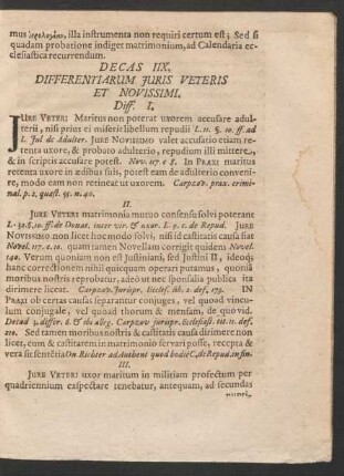 Decas IIX, Differentiarum Iuris Veteris Et Novissimi.