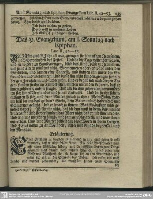 Das H. Evangelium, am I. Sonntag nach Epiphan. Luc. II, 42-53