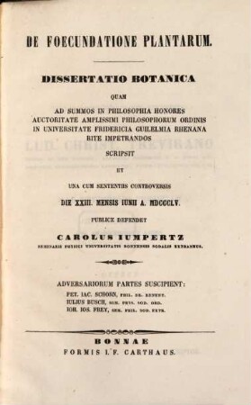 De Foecundatione Plantarum : Dissertatio Botanica