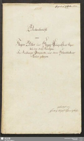 Grubenbericht von Seegen Gottes und Herzog Augustus Fdgr: bey den drey Kreutzen - 18.6409 4. : in Freyberger Bergamts- und deren Hohenbirkner Revier gelegen