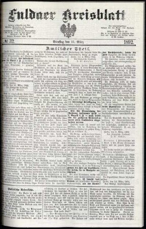 Erste Ausgabe vom Dienstag, den 15. März 1892.