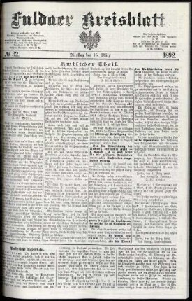 Erste Ausgabe vom Dienstag, den 15. März 1892.