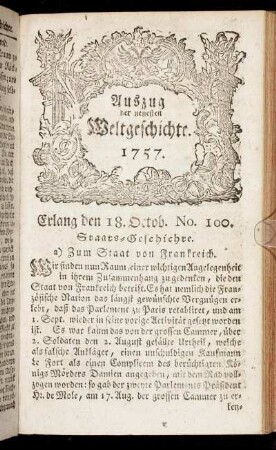 No. 100. Erlang den 18. Octob. 1757.