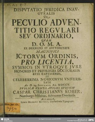 Disputatio Iuridica Inauguralis De Peculio Adventitio Regulari Seu Ordinario