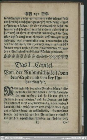 Das L. Capitel. Von der Ruhmräthigleit, von dem Neyd und von der Undanckbarkeit