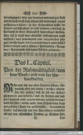 Das L. Capitel. Von der Ruhmräthigleit, von dem Neyd und von der Undanckbarkeit