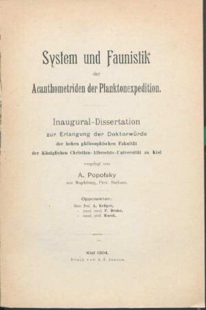 System und Faunistik der Acanthometriden der Planktonexpedition