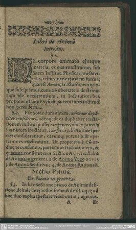 Sectio Prima. De Anima in genere
