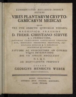 Commentatio Botanico-Medica Sistens Vires Plantarvm Cryptogamicarvm Medicas