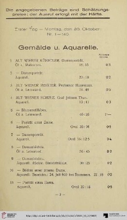 Gemälde u. Aquarelle (Nr.1-237)