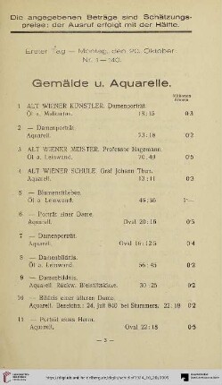 Gemälde u. Aquarelle (Nr.1-237)