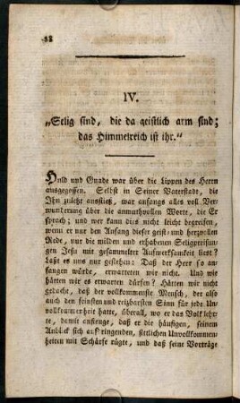 38-51, IV. "Selig sind, die da geistlich arm sind; das Himmelreich ist ihr."