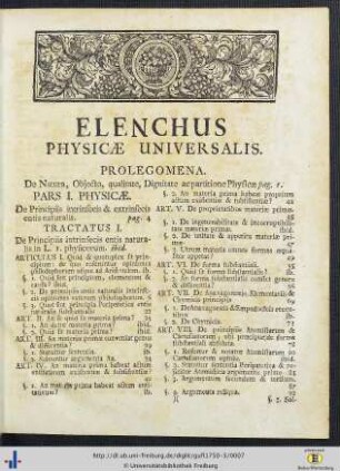 Elenchus Physicae Universalis.
