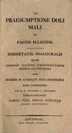 De praesumptione doli mali in factis illicitis : diss. inaug.