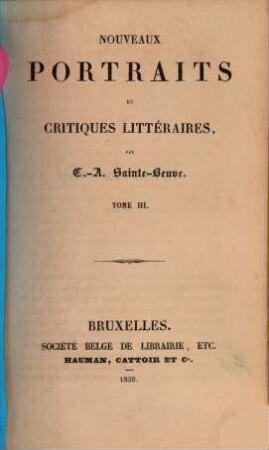 Nouveaux Portraits et critiques litteraires, 3