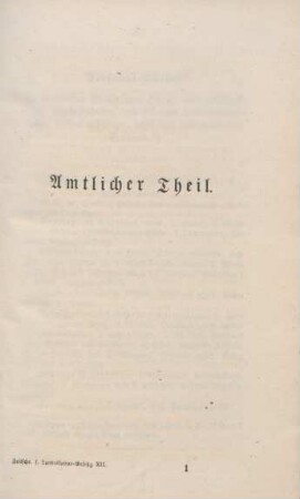 Amtlicher Theil. Nichtamtlicher Theil