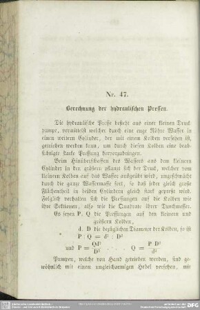 Nr. 47. Berechnung der hydraulischen Pressen