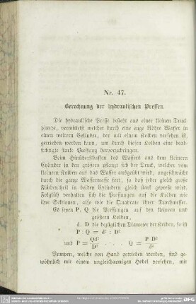 Nr. 47. Berechnung der hydraulischen Pressen