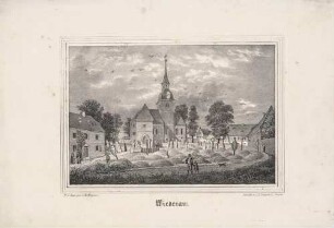Die alte Dorfkirche in Wiederau (Königshain-Wiederau), Umbau und Erweiterung der Kirche 1850, aus Sachsens Kirchen-Galerie von Hermann Schmidt, Band 10