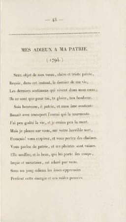 Mes Adieux A Ma Patrie