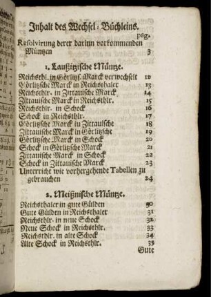 Inhalt des Wechsel-Büchleins.