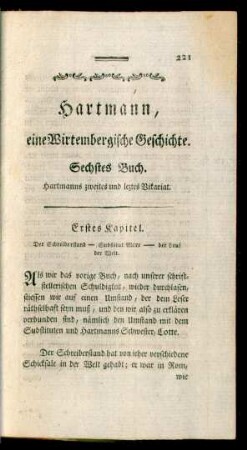 Sechstes Buch. Hartmanns zweites und leztes Vikariat.