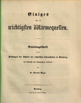 Jahresbericht über die technischen und landwirtschaftlichen Lehranstalten in Nürnberg. 1859/60