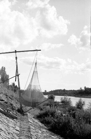 Rheinweiler: Fischernetz am Rheinufer