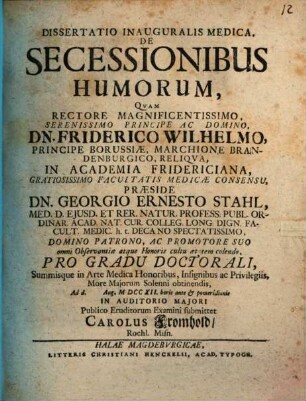 Diss. inaug. med. de secessionibus humorum