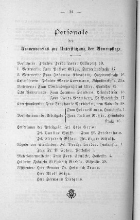 Personale des Frauenvereins zur Unterstützung der Armenpflege.