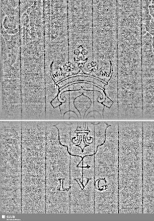Lilienschild (gekrönt) + LVG / IV = Violino; Titelblatt/Nachsatz