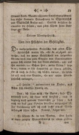 Drittes Abendgespräch. Von den Pflichten der Geselligkeit.