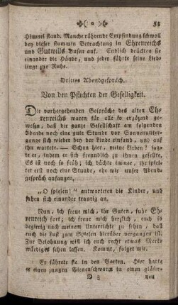 Drittes Abendgespräch. Von den Pflichten der Geselligkeit.