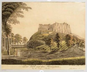 Der Königstein mit der Festung in der Sächsischen Schweiz von der Neuen Schänke im Westen