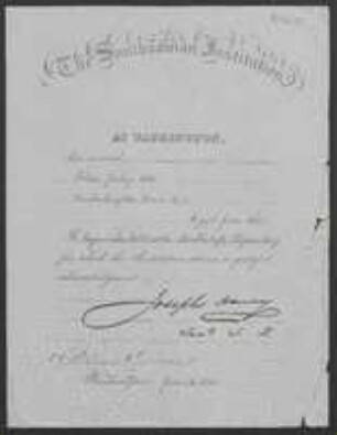 Brief von Smithsonian Institution (Washington) an Regensburgische Botanische Gesellschaft