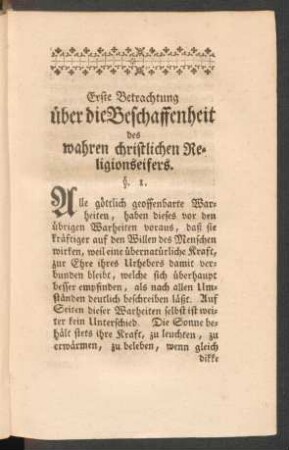Erste Betrachtung über die Beschaffenheit des wahren christlichen Religionseifers.