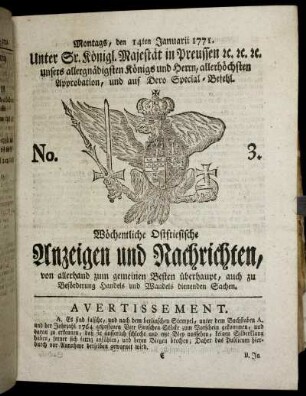 No. 3. Montags, den 14ten Januarii 1771.