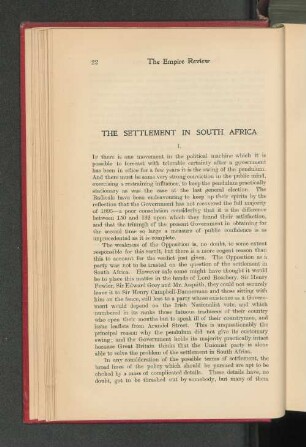 The Settlement in South Africa I.