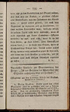 Angestellte Versuche zur Beantwortung der Frage.: "Ist das Behüten der Wintersaat mit Schaafen nachtheilig oder vortheilhaft?"