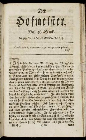 Das 48. Stück. Leipzig, den 27 des Wintermonats, 1753.