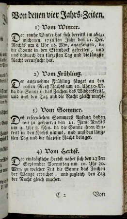 Von denen vier Jahrs-Zeiten. - Von den Sonn- und Monds-Finsternissen.