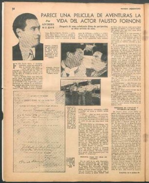 Parece una película de aventuras öa vida del actor Fausto Fornoni : Después de una existencia llena de peripecias, se hizo artista de cine